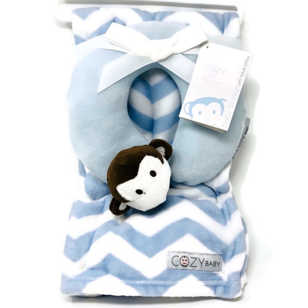 NWT 2 Piece Blue Baby Blanket & Monkey Toy Set